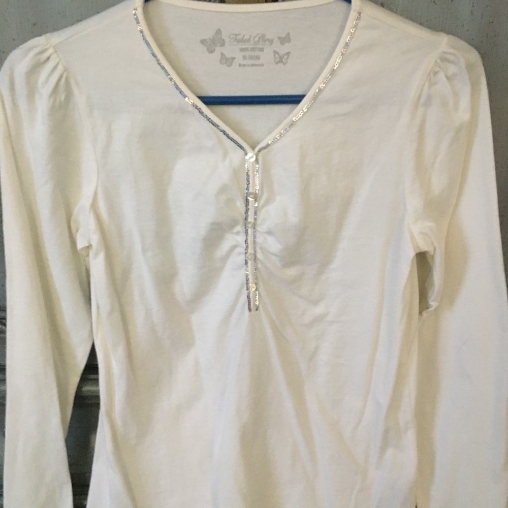 Faded  Glory Off-white Stretchy Cotton Top w/ Sequins
